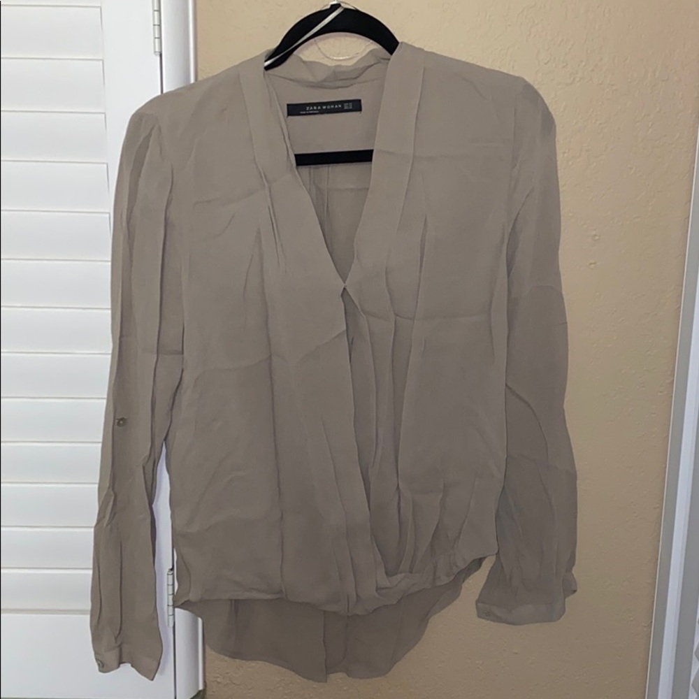 Zara Tan V-Neck Blouse